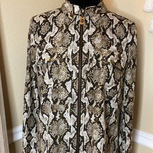 MICHAEL KORS Women's Python Scale Printed Zip Front Blouse